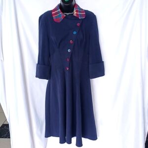 MISS CANDYFLOSS ~  1940's SWING DRESS CLASSIC, Plaid Collar & Buttons, Navy